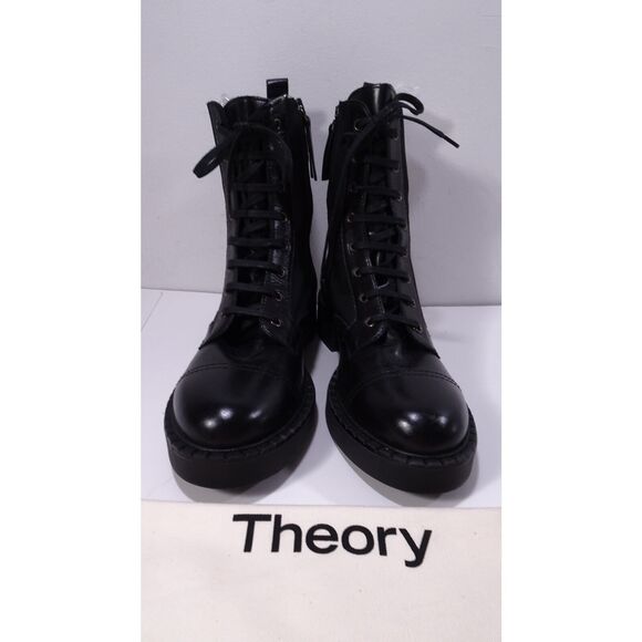 Theory Women's Laced Boot Combat Nylon Leather Booites Black NIB 598 Sz 40 - Picture 4 of 16